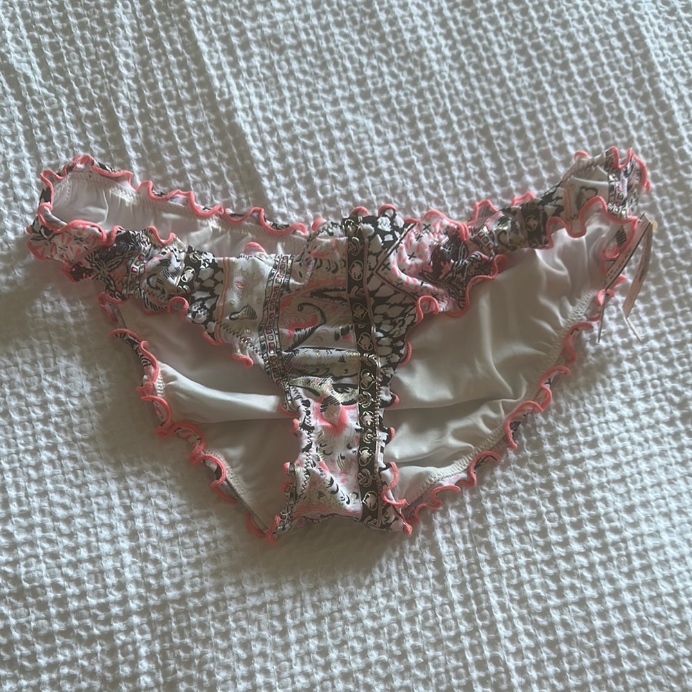Victoria's Secret Pink and White Bikini Bottoms with Floral Elegance